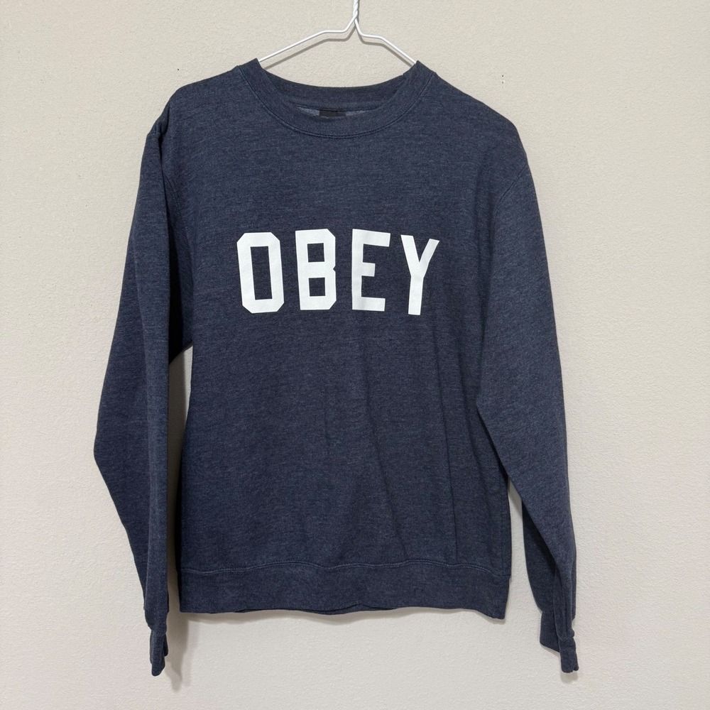 OBEY Crewneck Sweatshirt Small Navy with White Logo